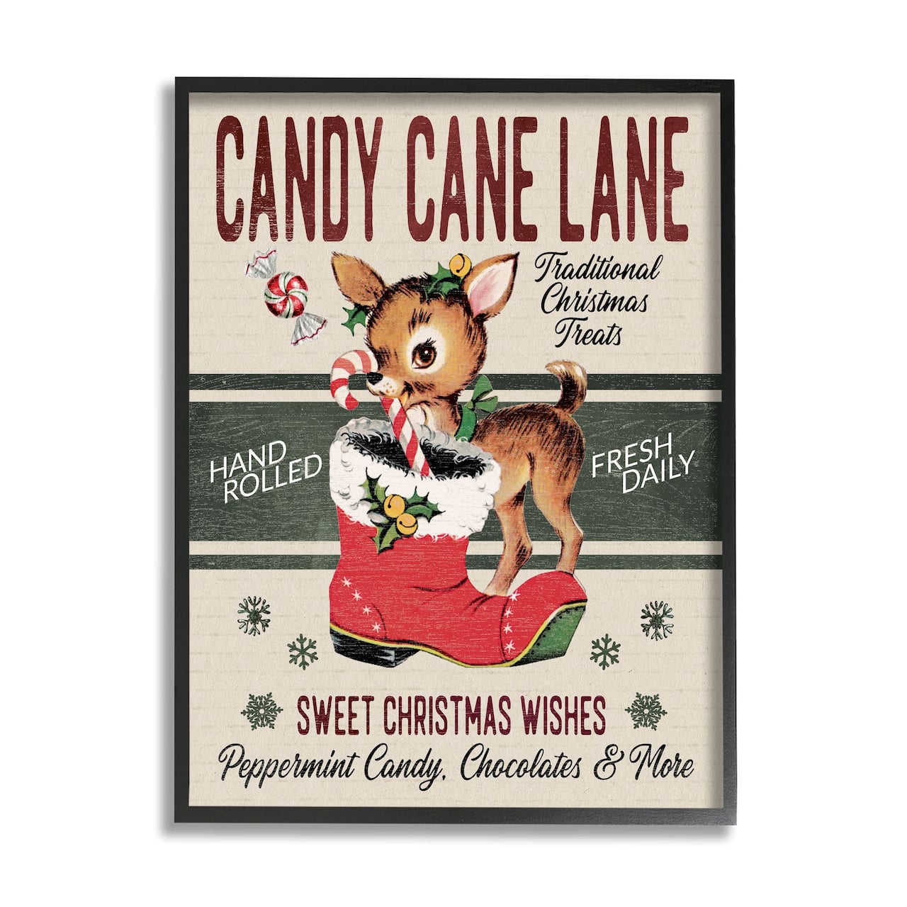 Stupell Industries Candy Cane Lane Vintage Reindeer Boot Framed Giclee Art